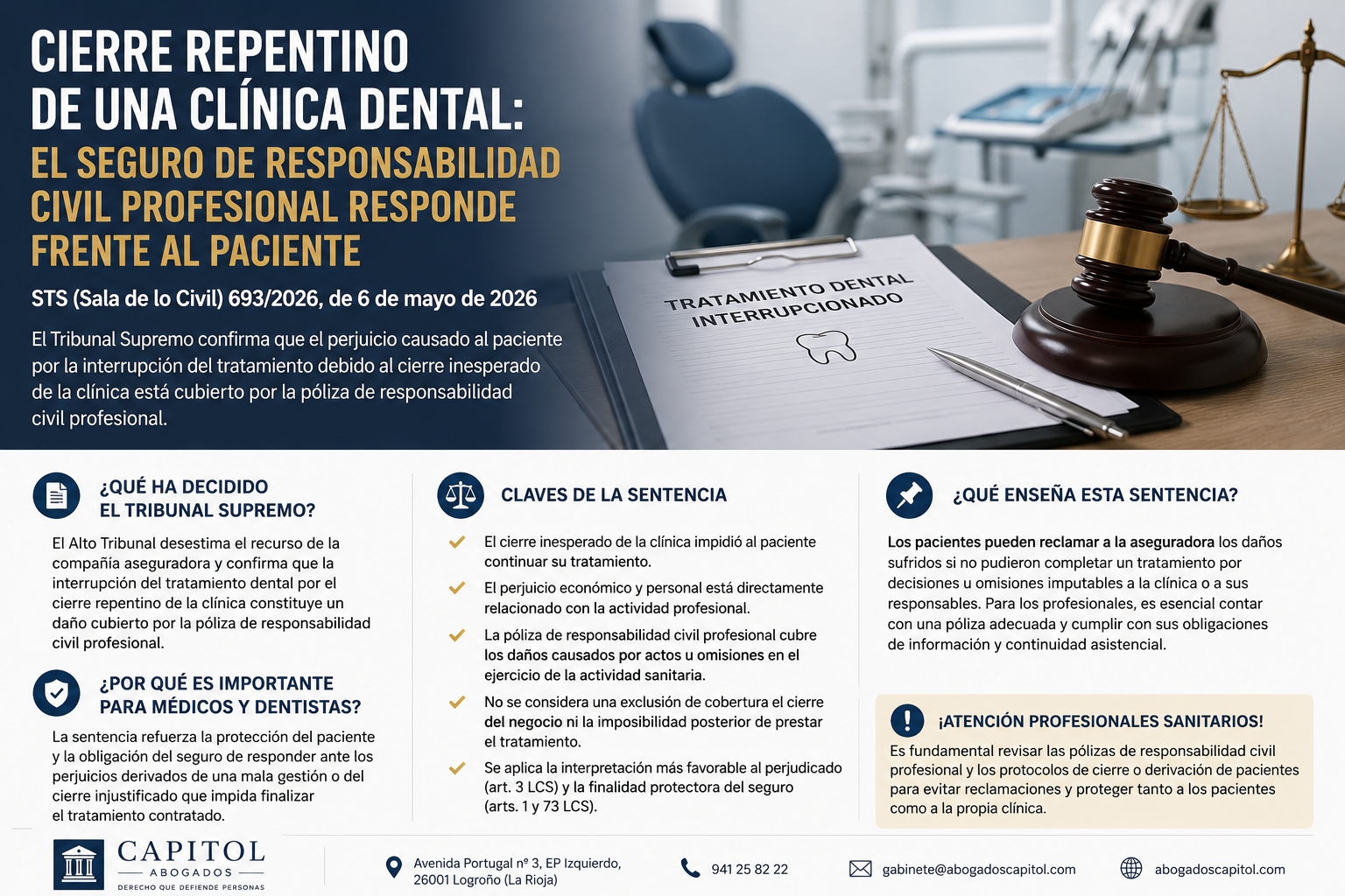 Cierre de clínica dental: el seguro de responsabilidad civil puede responder